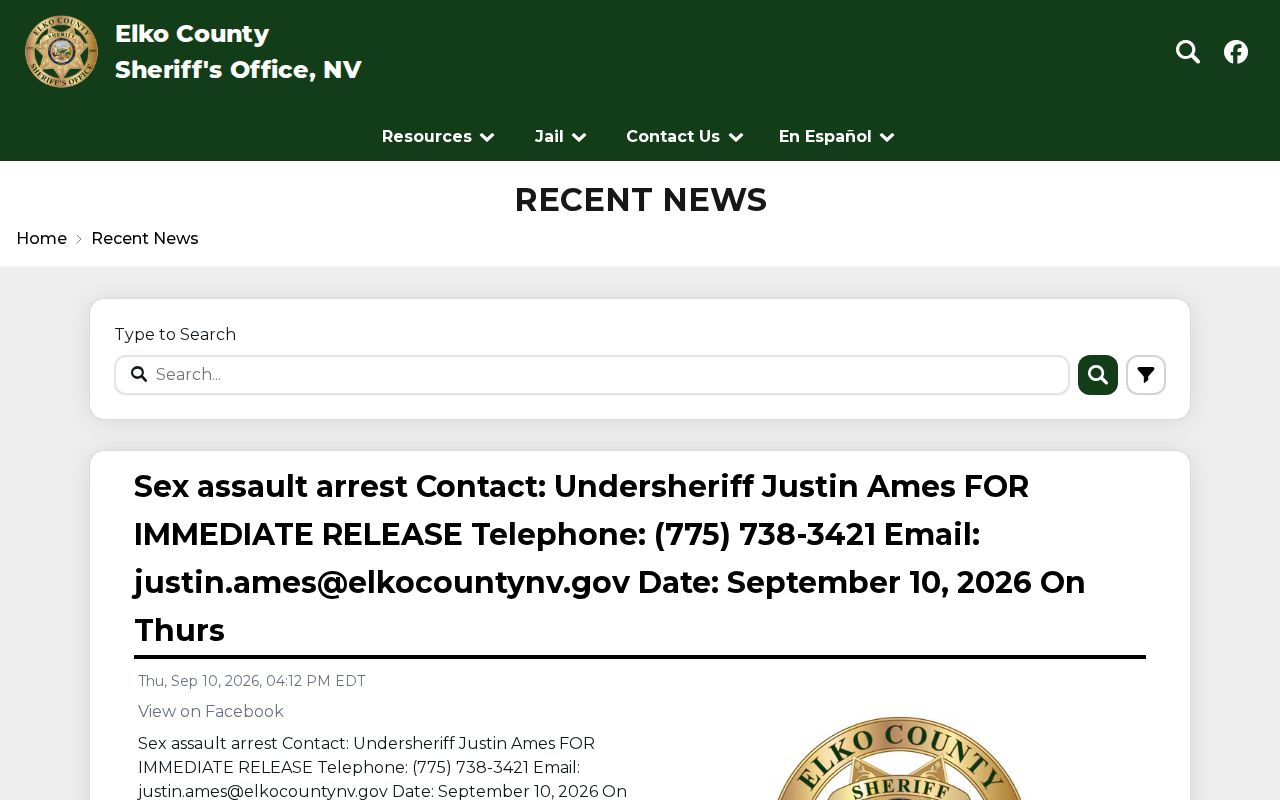 Elko County Sheriff’s Office news digest interface