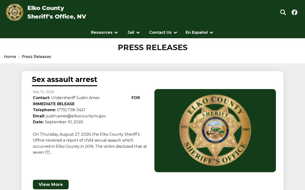 Elko County Sheriff’s Office press releases page