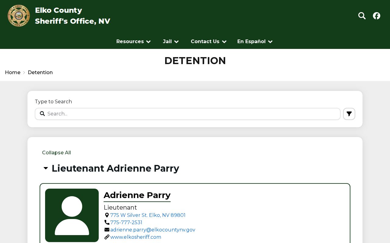 Elko County Sheriff’s Office detention information page