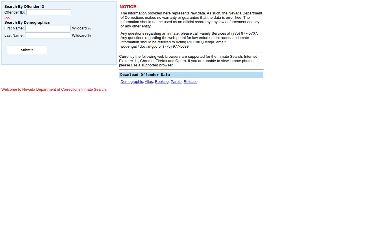 Nevada Department of Corrections offender search
