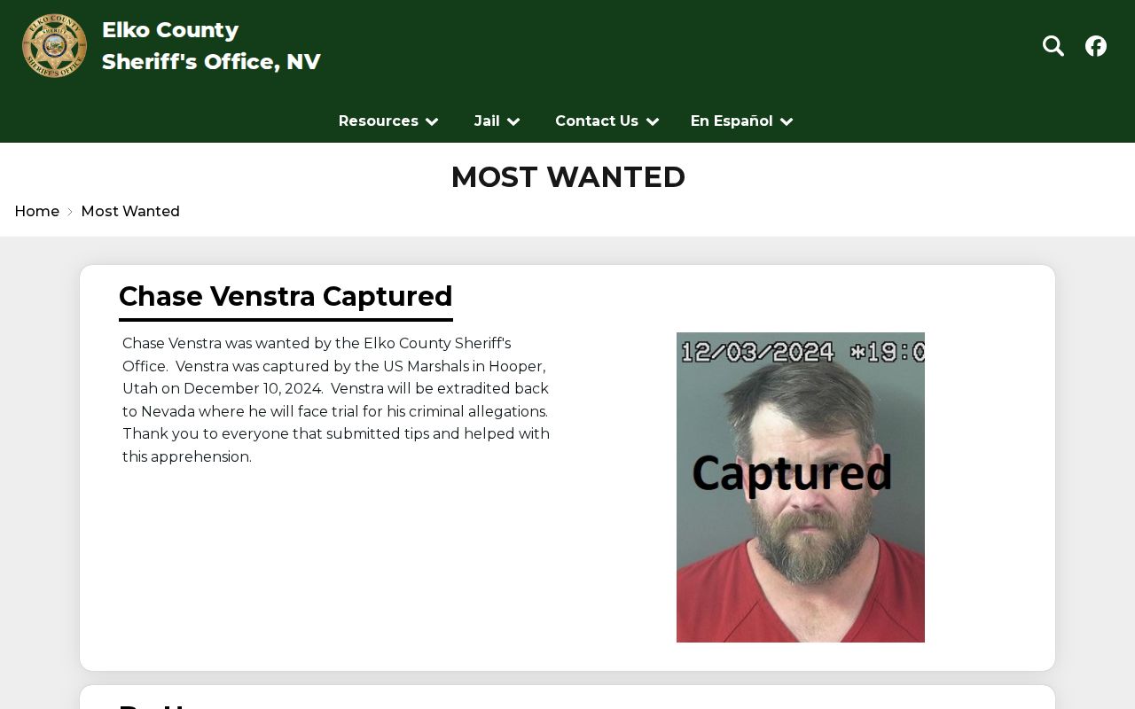 Elko Sheriff wanted page with mixed statuses