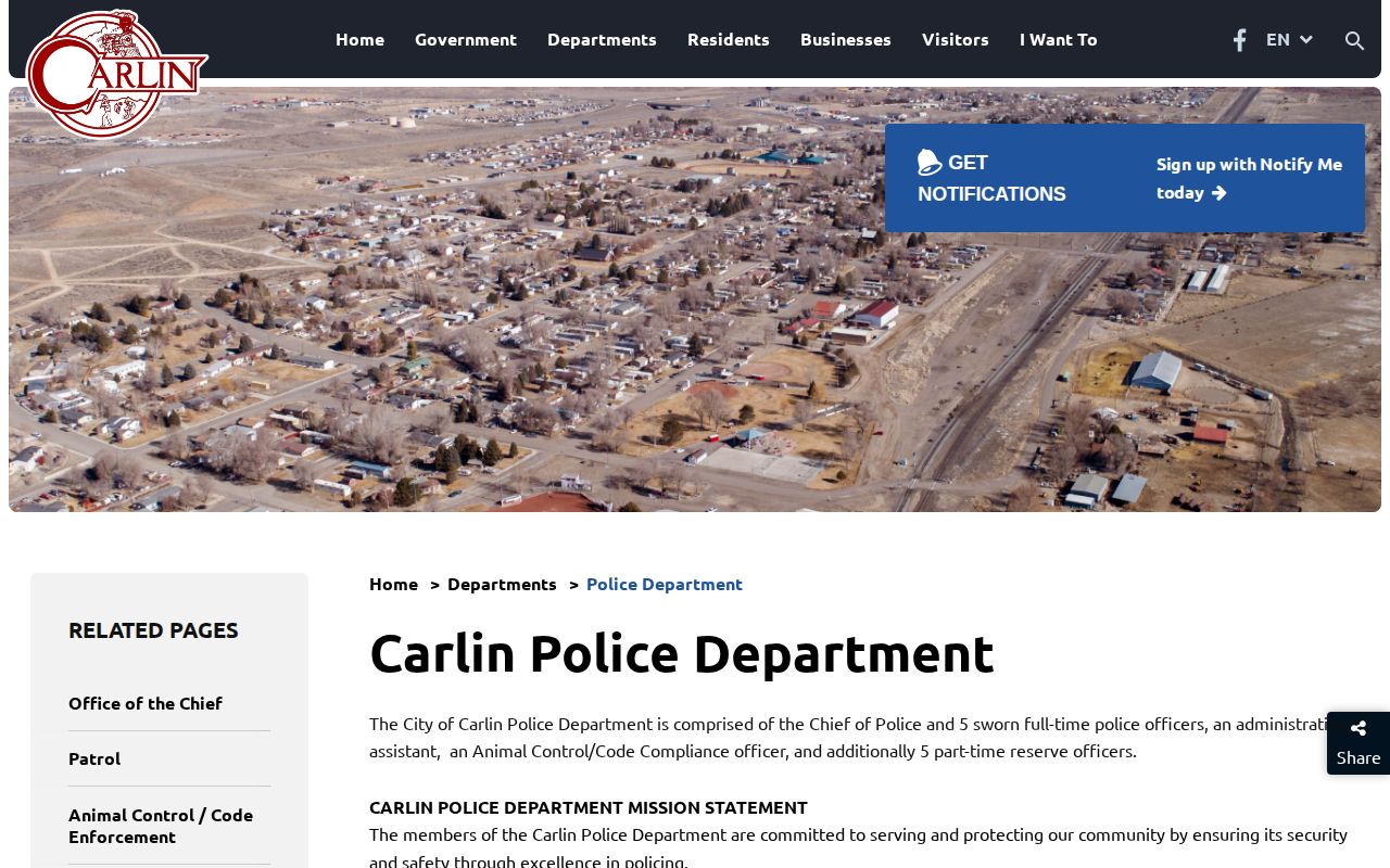 Official Carlin Police Department page with local agency information